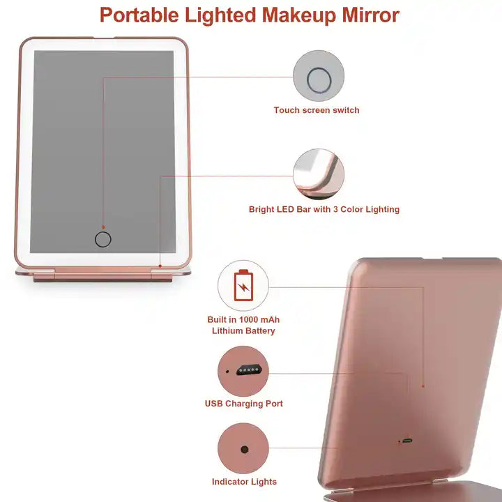 Irisé Portable LED Mirror - Rose Gold