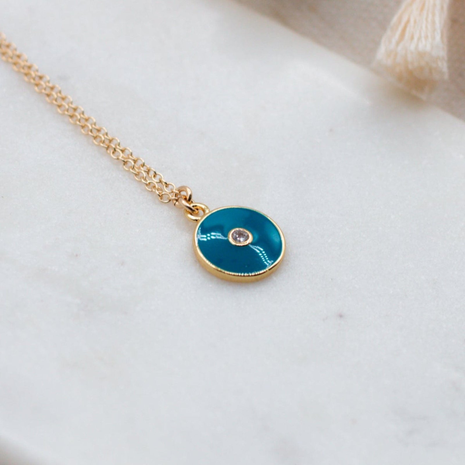 Evil Eye Enamel Protection Necklace with Cubic Zirconia - Image 2