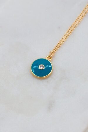 Evil Eye Enamel Protection Necklace with Cubic Zirconia