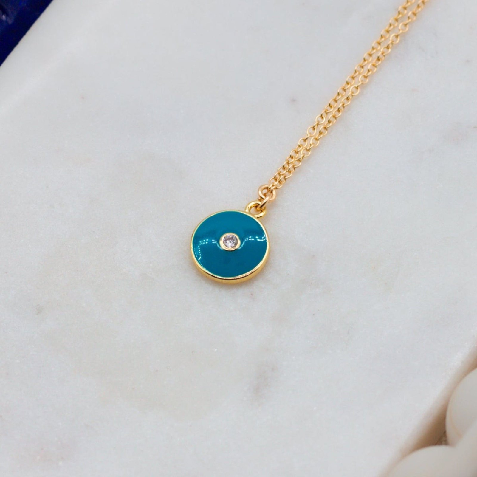 Evil Eye Enamel Protection Necklace with Cubic Zirconia